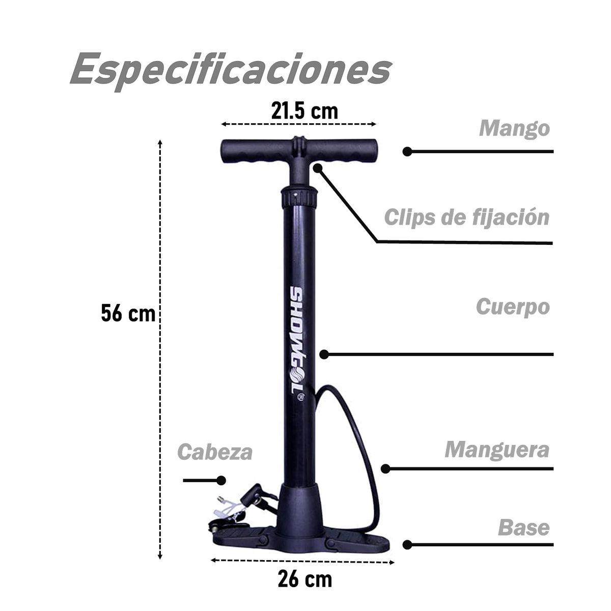 SHOWGOL - INFLADOR DE PIE 120 PSI ALTA PRESION SHOWGOL