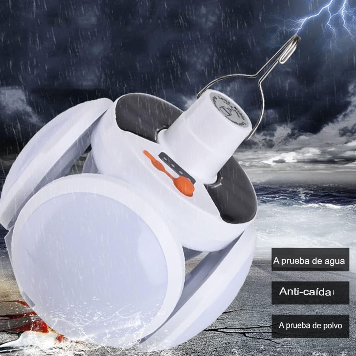 GENERICO - FOCO LÁMPARA LED SOLAR LINTERNA PORTÁTIL RECARGABLE 4 ASPAS PLEGABLE