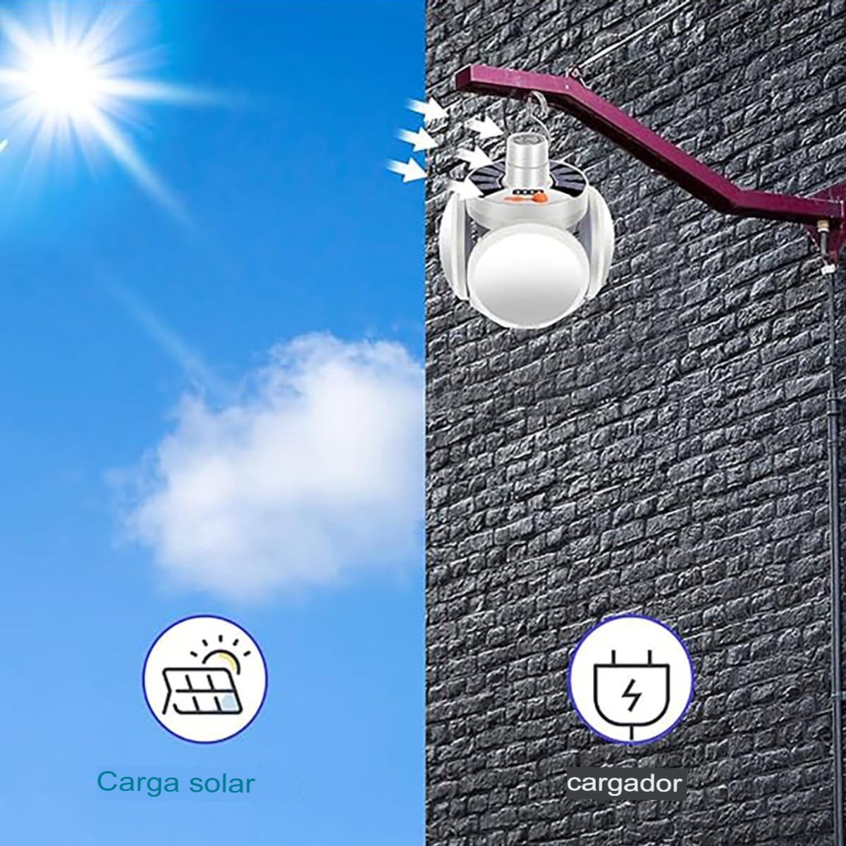 GENERICO - FOCO LÁMPARA LED SOLAR LINTERNA PORTÁTIL RECARGABLE 4 ASPAS PLEGABLE