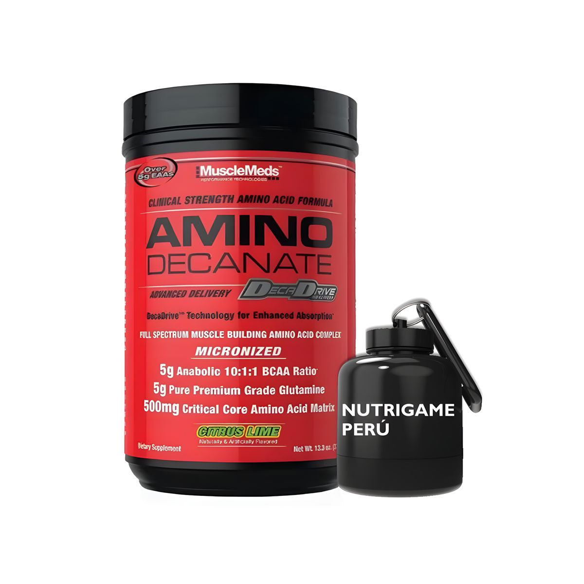 MUSCLEMEDS - Amino Decanate 384Gr - 30 Servicios EAAs Sabor Citrus Lime +Porta