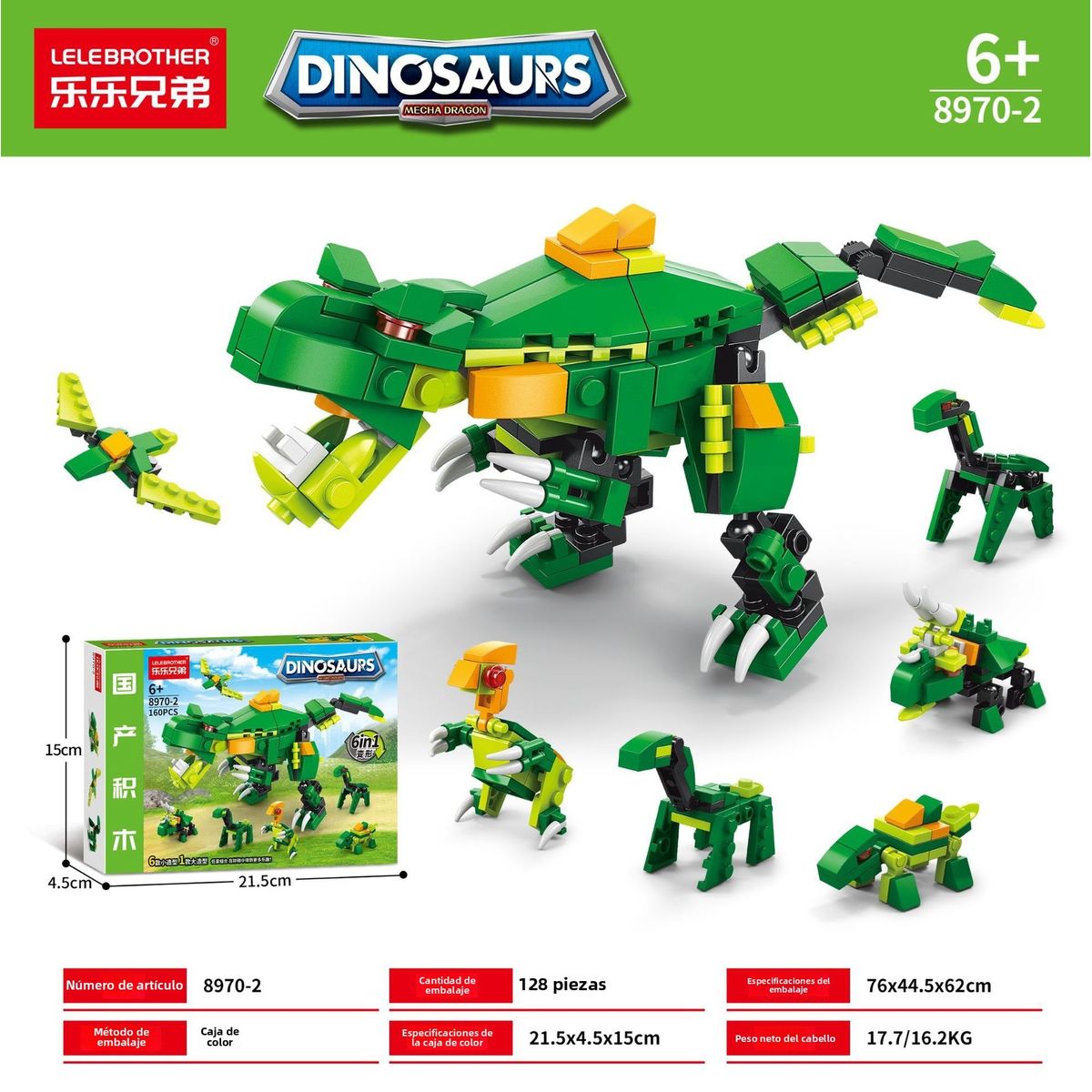 TIOZONEY - Juguete para Niños Dinosaurio Verde Armable