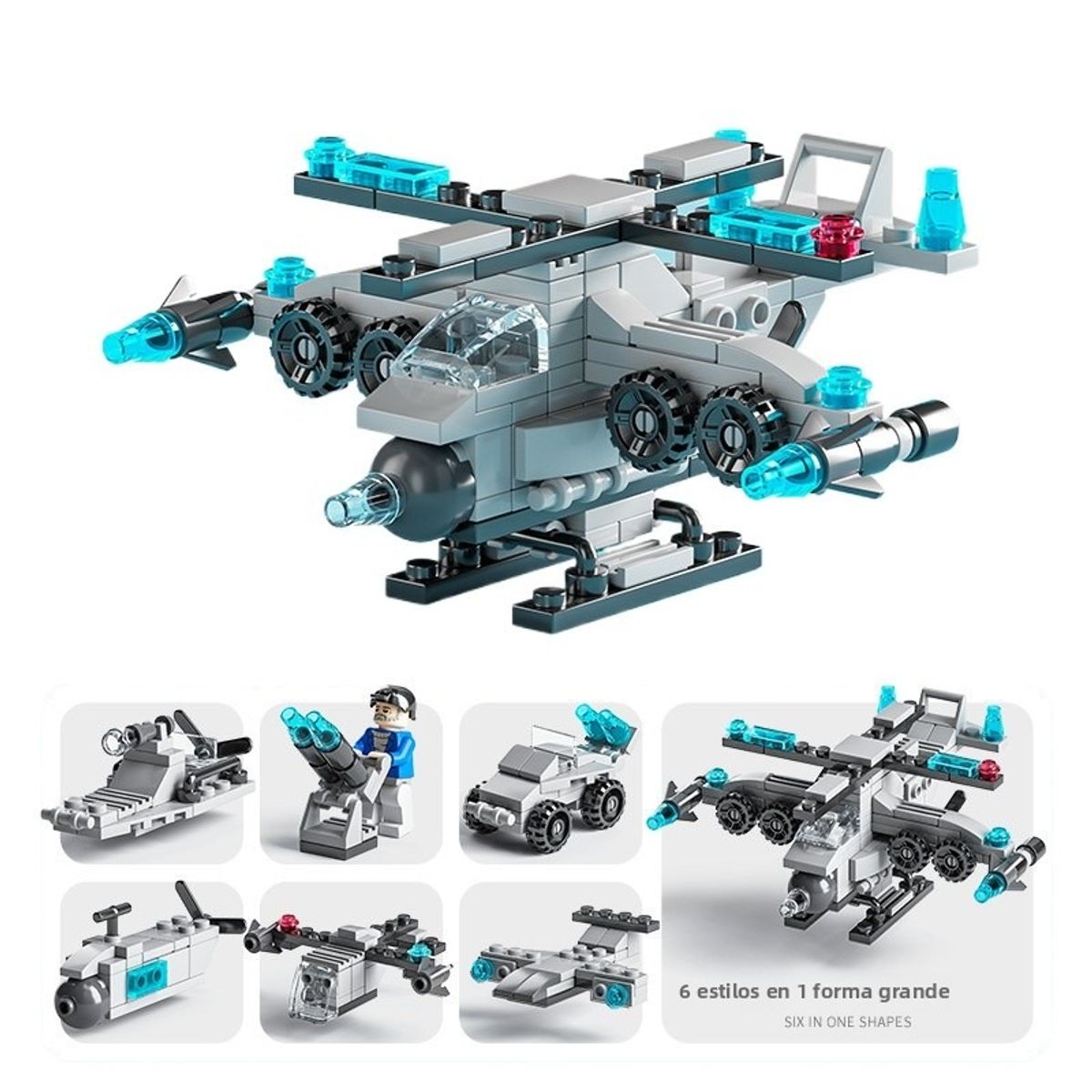 TIOZONEY - Juguete Para Niños 6 en 1 Gris Armable