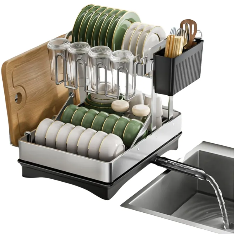 ELMEJORPRECIO - Escurridor de Platos 2 Niveles de Acero Inoxidable Maxim