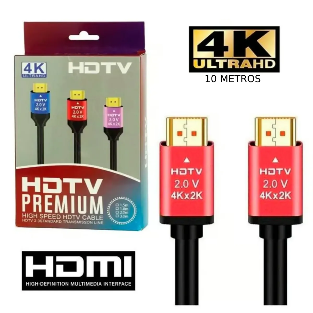 GENERICO - Cable HDMI 10 Metros 4k Premium Puntas Doradas Full HD