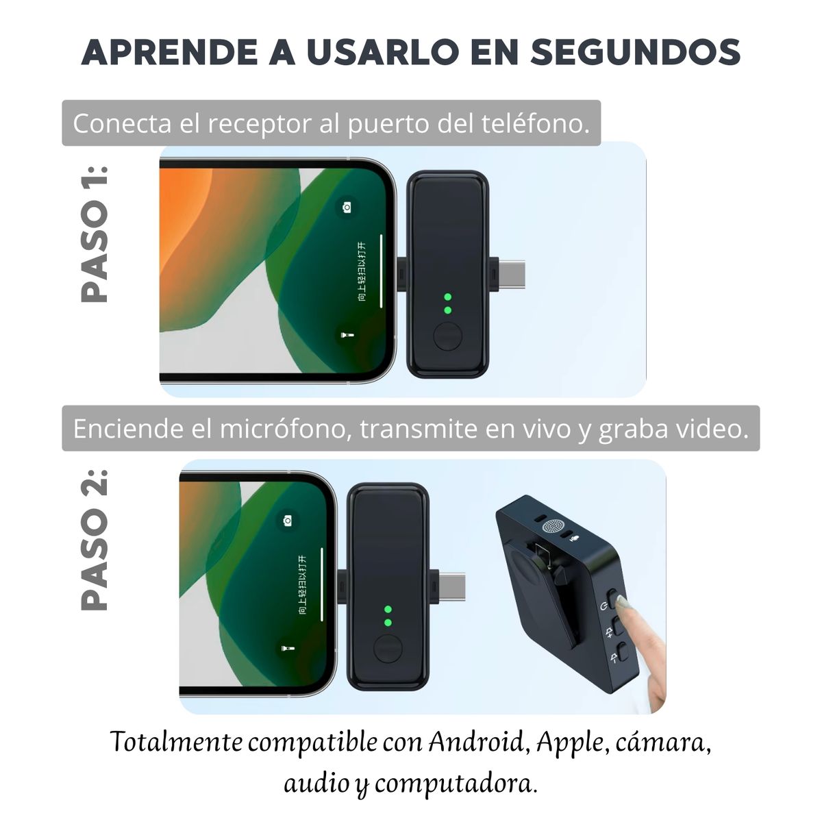 PENTHA - Micrófono Inalámbrico Solapero Sx31 3en1 – Tipo C, Lightning y 3.5 mm