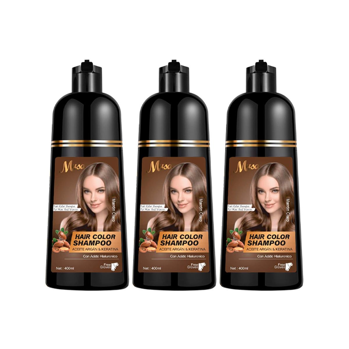 GENERICO - Shampoo Tinte Marron Claro 5N con Argan 400ml Musa 3 und