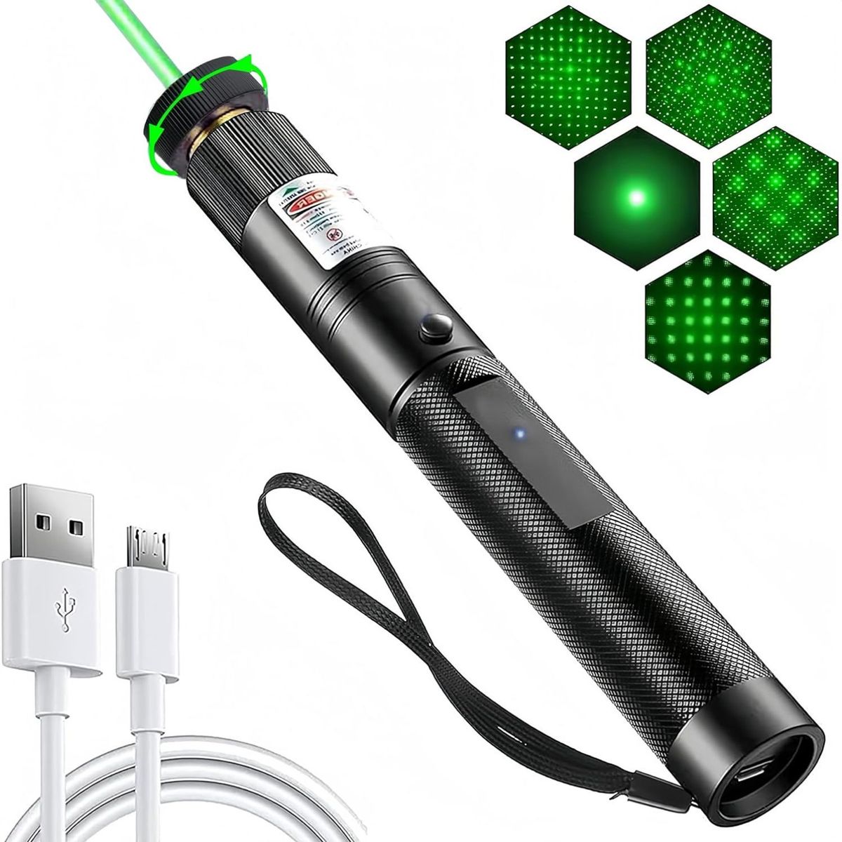 CAFINI - Puntero Láser Verde 3000m Recargable USB-C para Exterior y Oficina