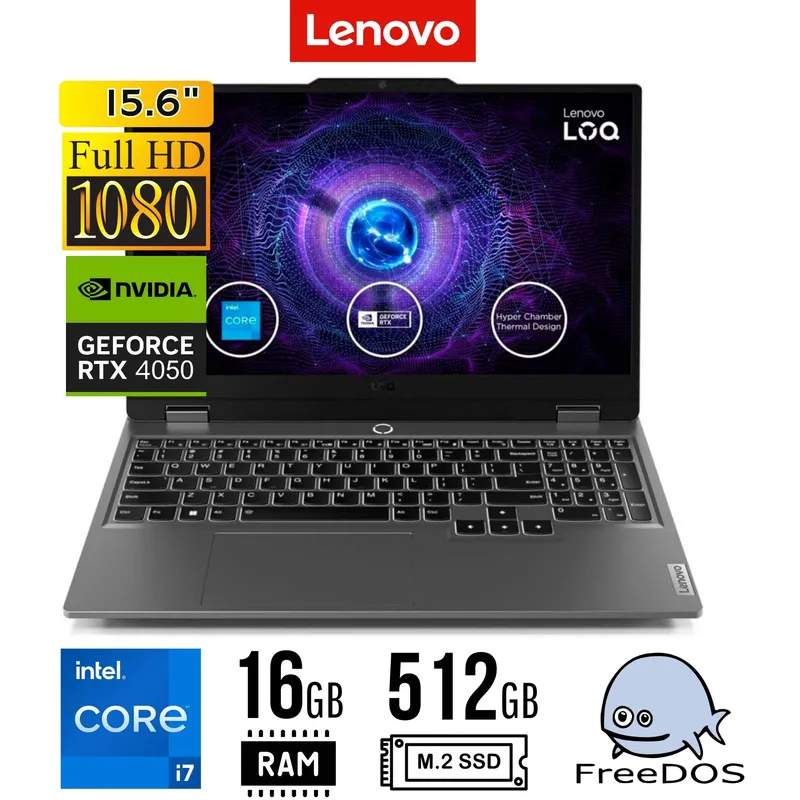 LENOVO - LAPTOP Lenovo LOQ 15IRX9 15.6" FHD IPS, Core i7-13650HX 16GB DDR5 512GB SSD RTX 4050 6GB FREEDOS