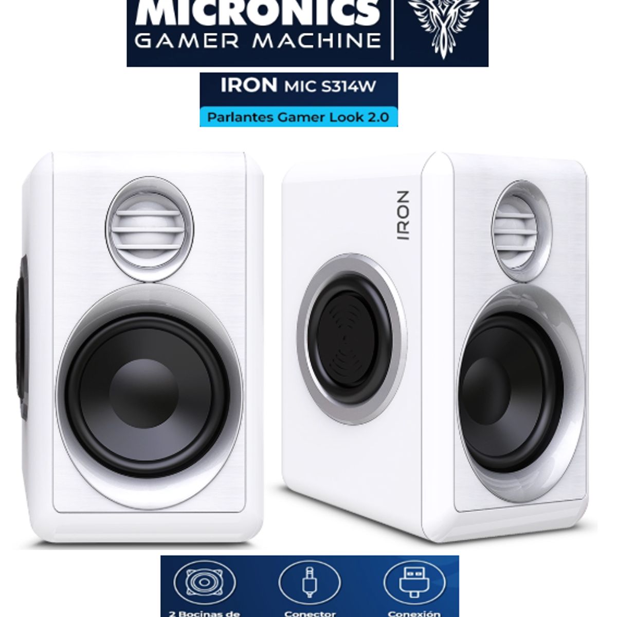 MICRONICS - Parlante IRON WHITE MIC S314W  2. 0 USB 2. 75  RMS:10W MICRONIC