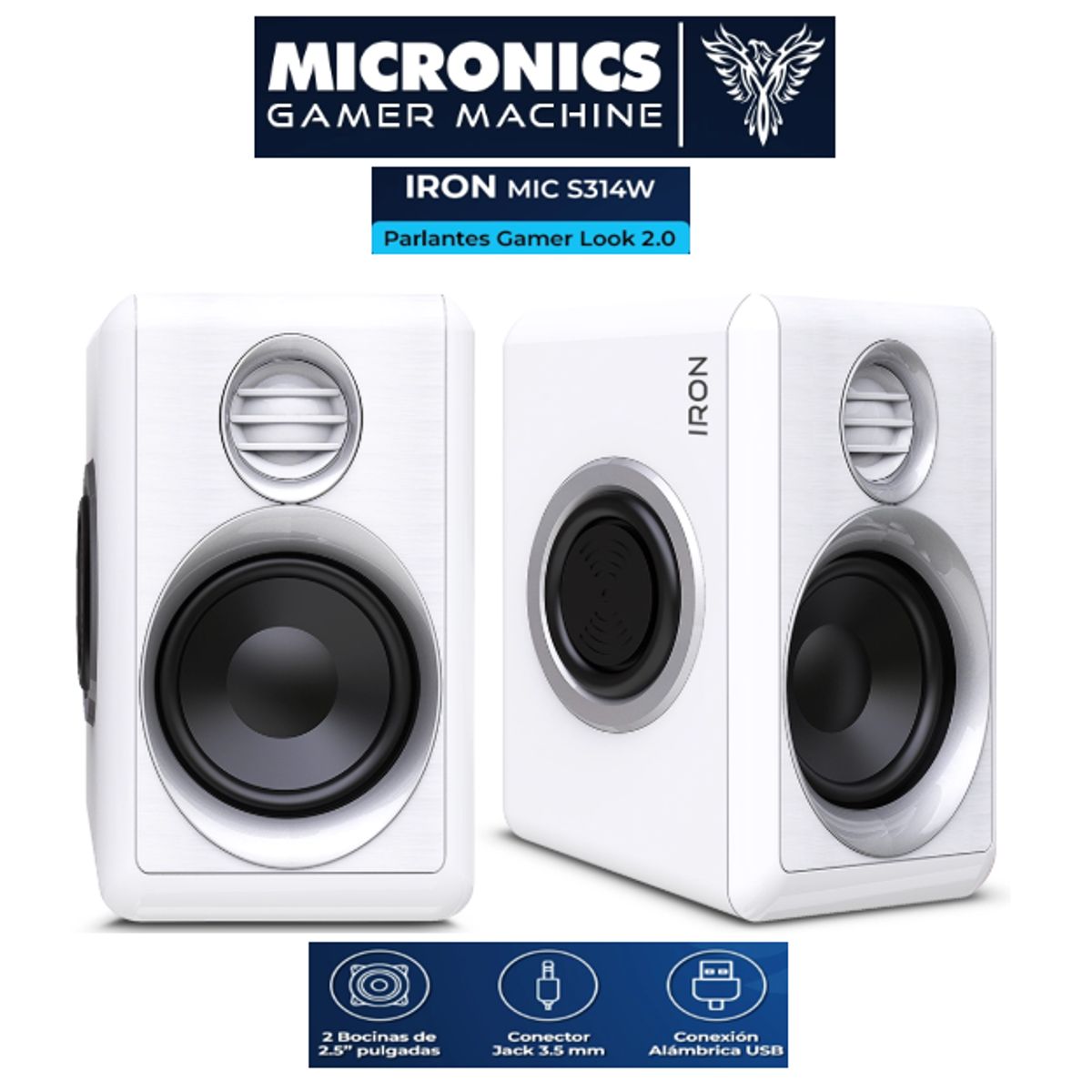MICRONICS - Parlante IRON WHITE MIC S314W  2. 0 USB 2. 75  RMS:10W MICRONIC