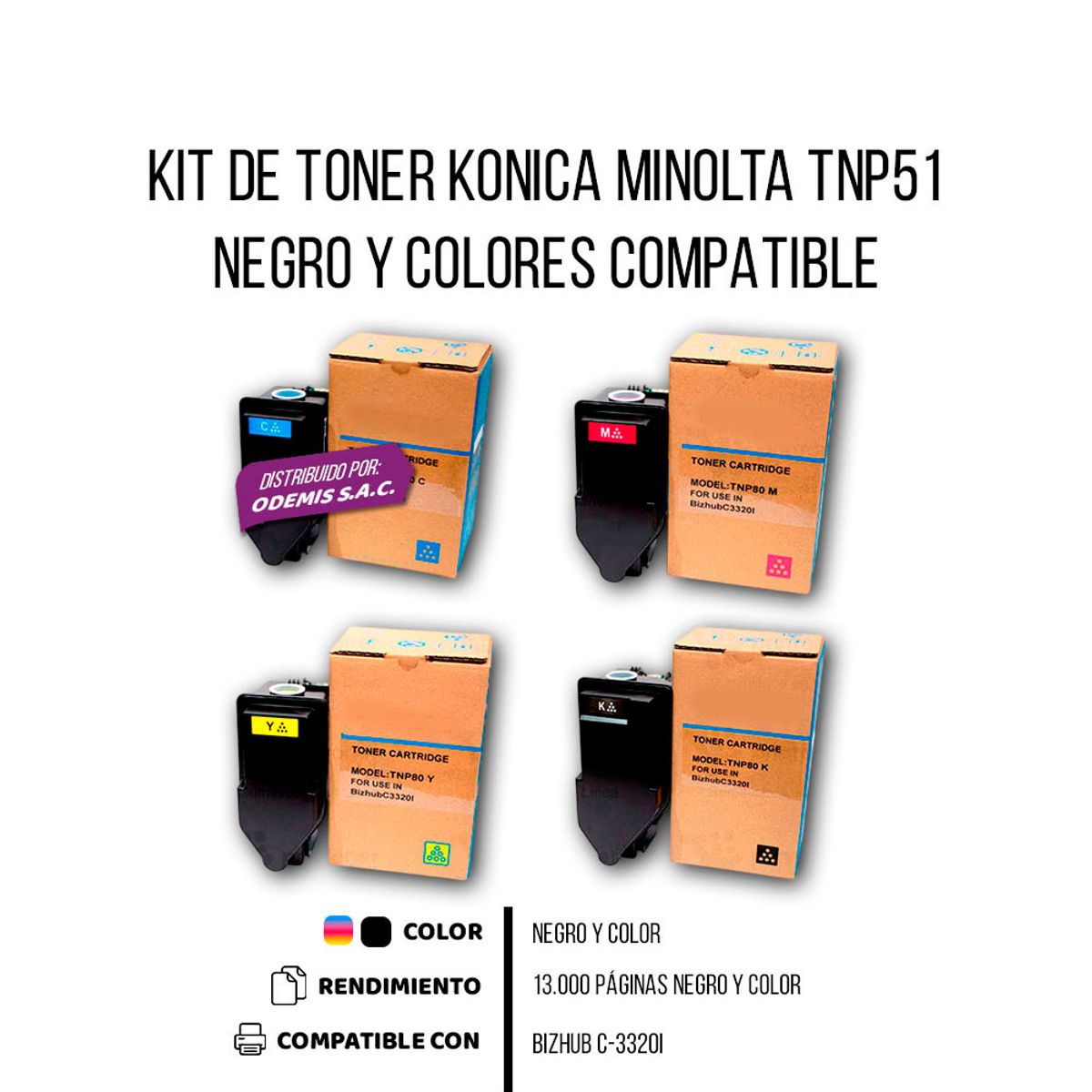 KONICA MINOLTA - Kit de Toner Konica Minolta TNP51 Negro y Color Compatible