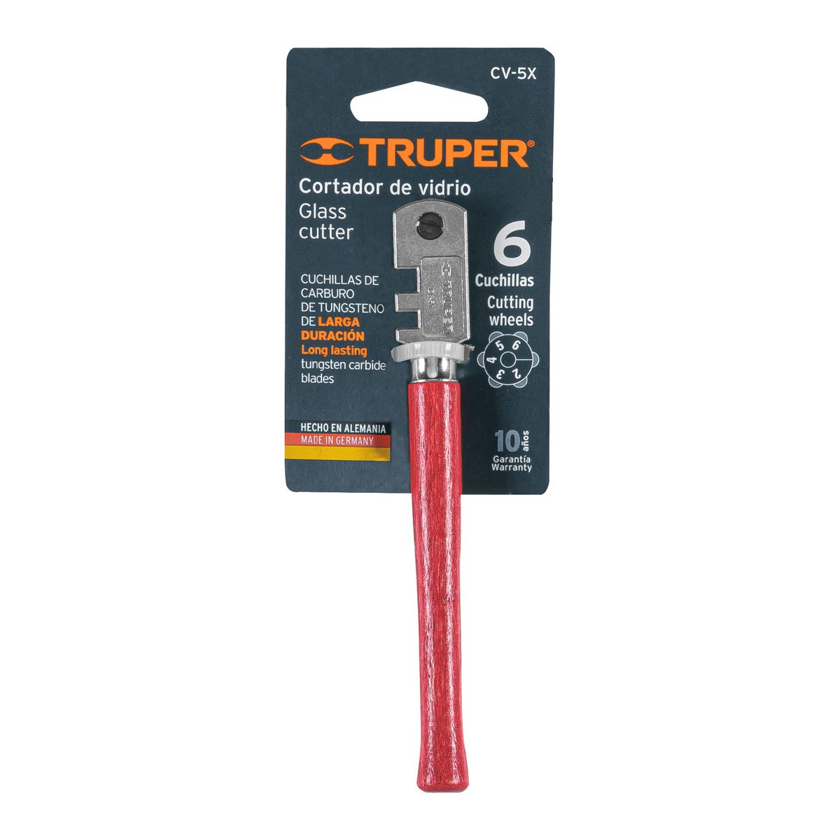 TRUPER - CORTA VIDRIO TRUPER MANGO DE MADERA 6 CUCHILLAS 4.5 MM 12954