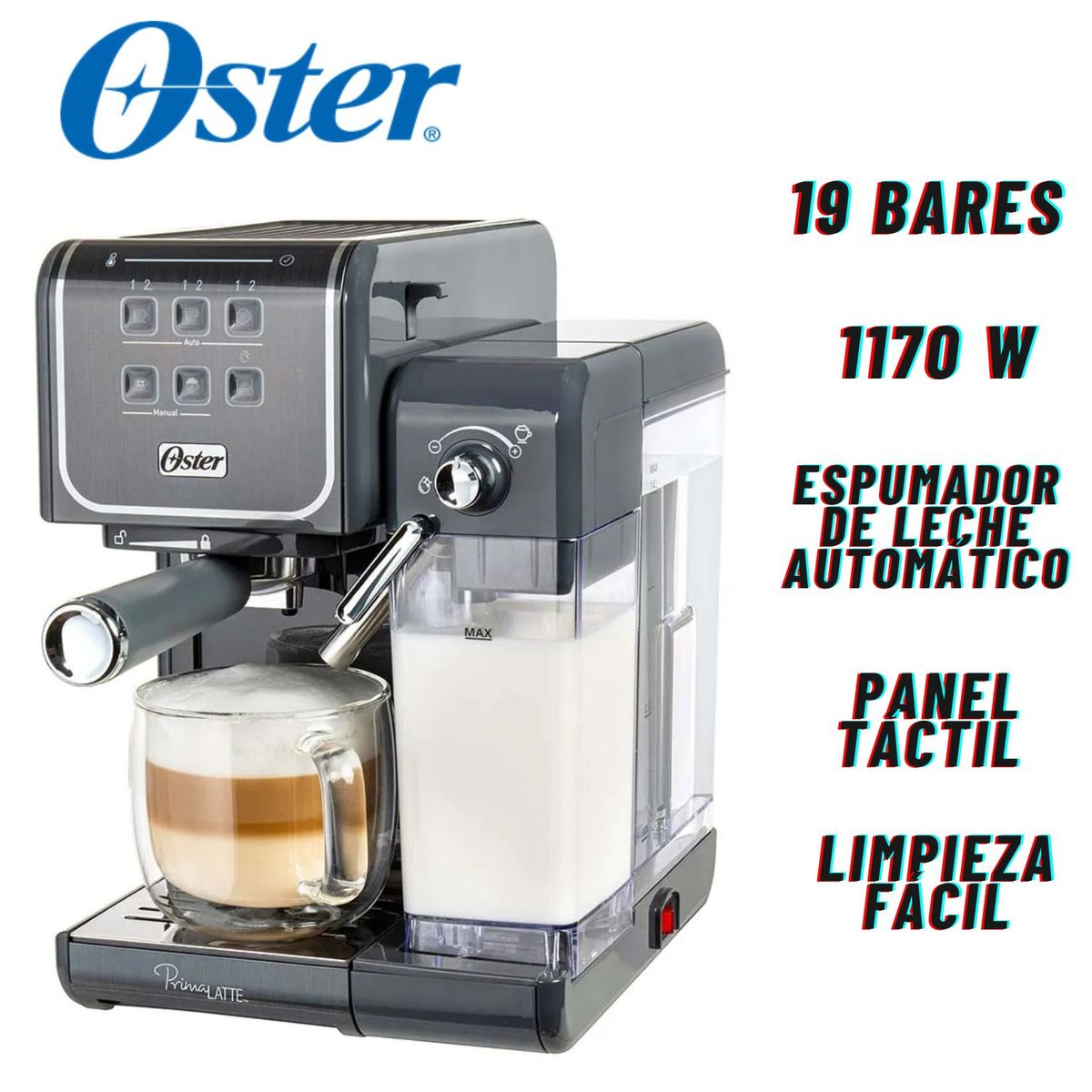 OSTER - Cafetera Oster BVSTEM6801M Primalatte Touch 19 Bares