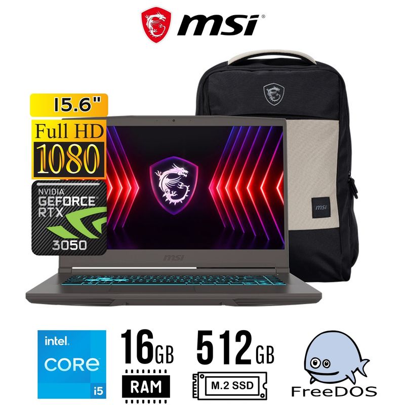 MSI - LAPTOP MSI Thin 15 B13UC 15.6" FHD IPS, Core i5-13420H 16GB DDR4 512GB SSD RTX 3050 4GB FREEDOS