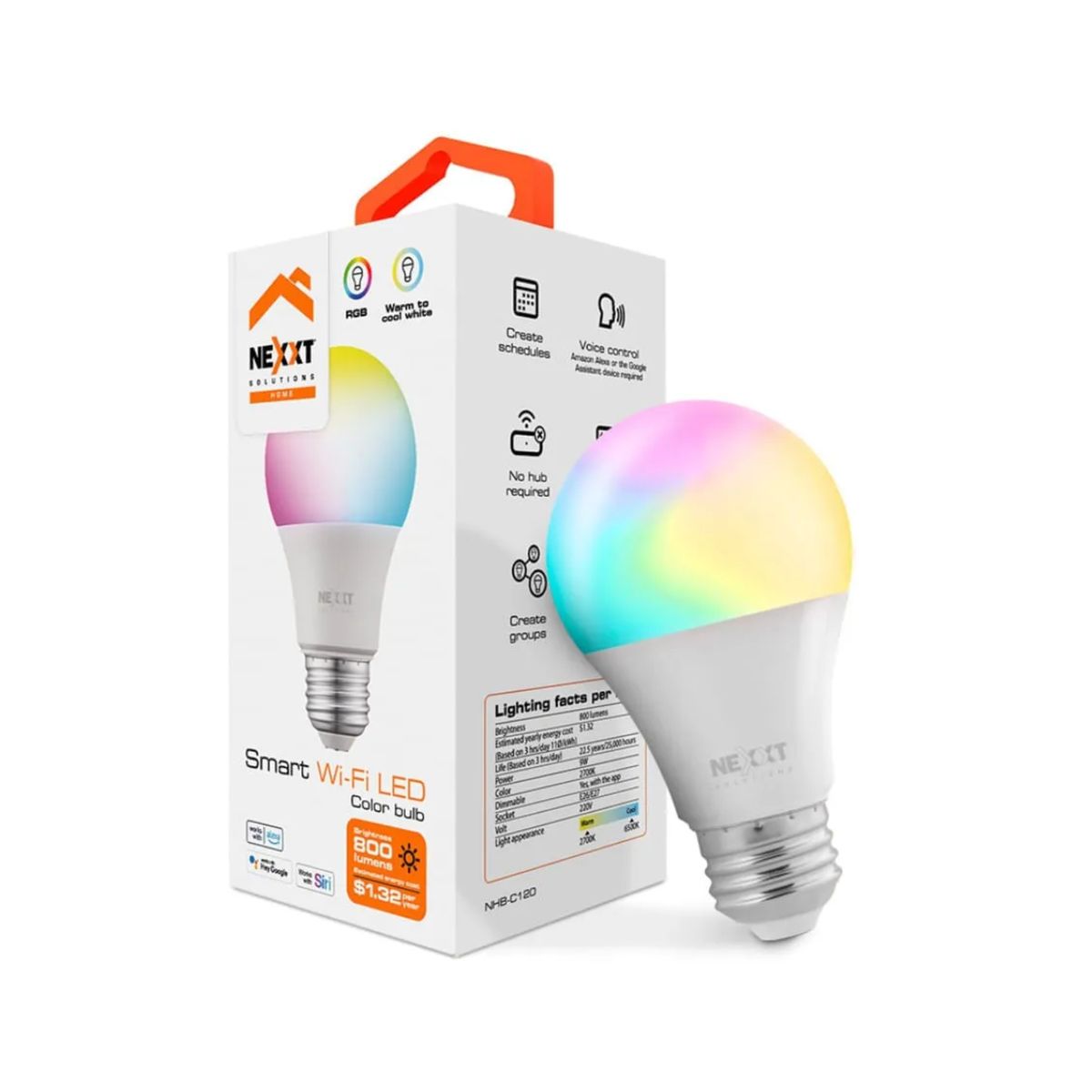 NEXXT SOLUTIONS - Foco Led Inteligente Nexxt Nhb-c120 Rgb Color Alexa Google