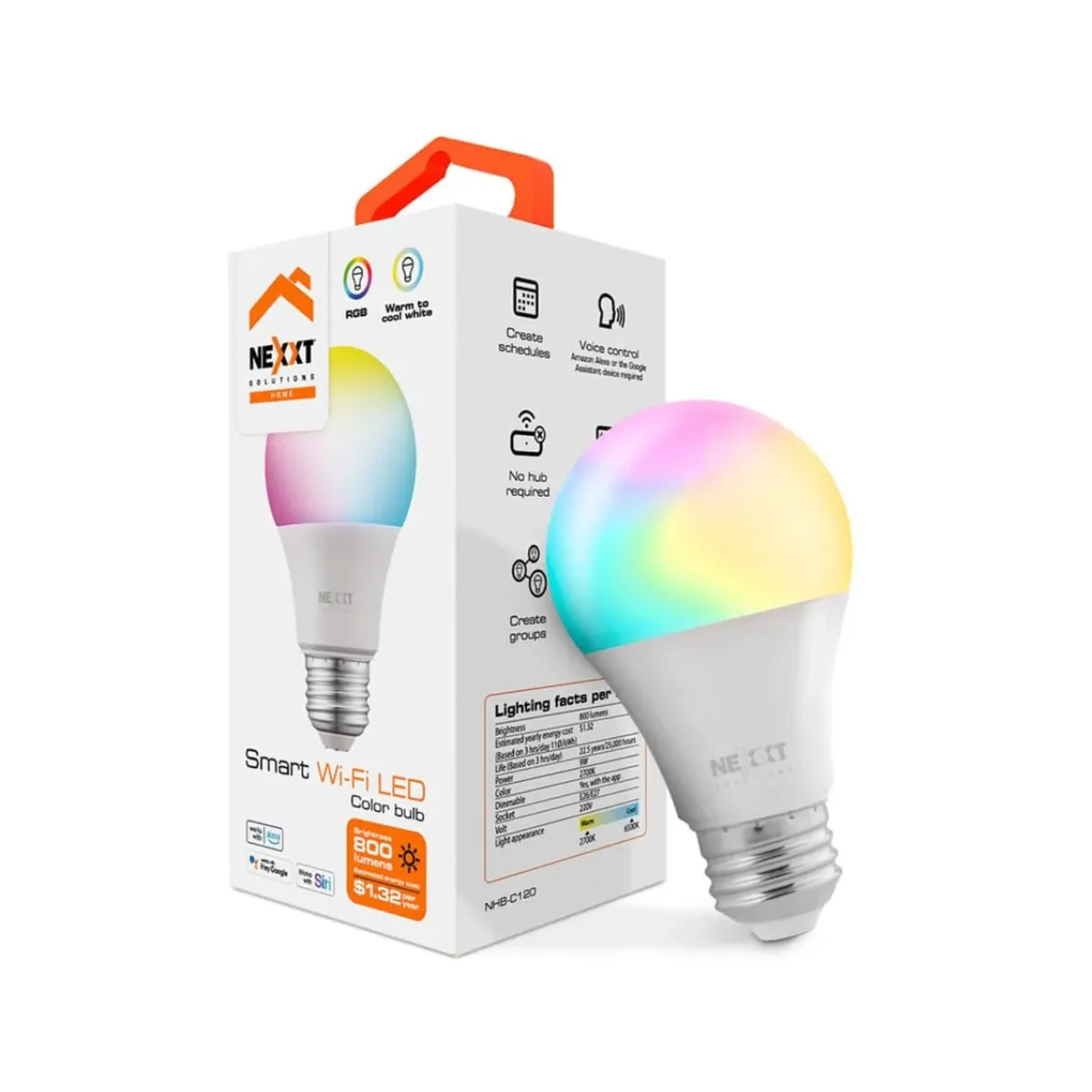 NEXXT SOLUTIONS - Foco Led Inteligente Nexxt Nhb-c120 Rgb Color Alexa Google