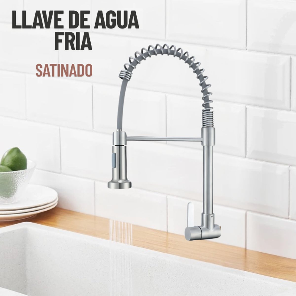 FRATELLI - GRIFERÍA DE COCINA RESORTE A LA PARED SATINADO