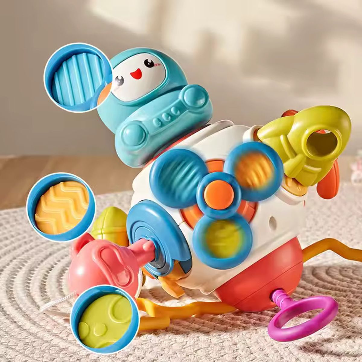 BIBI - JUGUETE SENSORIAL MONTESSORI CON CUERDA PARA BEBE 8 EN 1