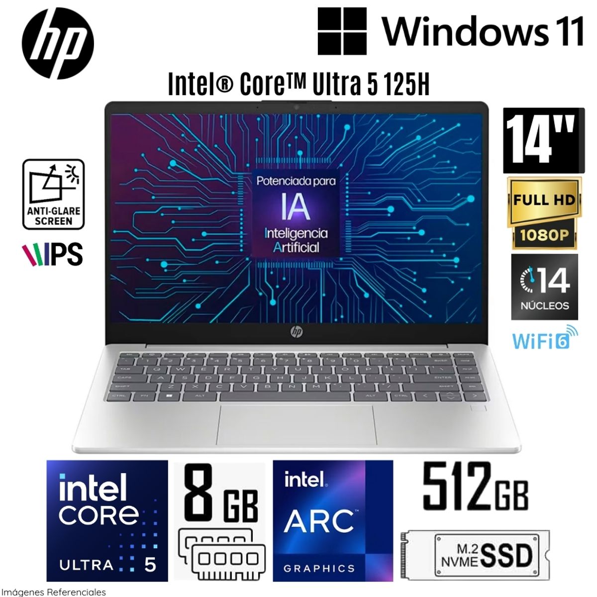 HP - Laptop HP 14-EP1001LA Intel Core Ultra 5-125H 8GB RAM 512GB SSD 14"  FHD IPS Plata Natural