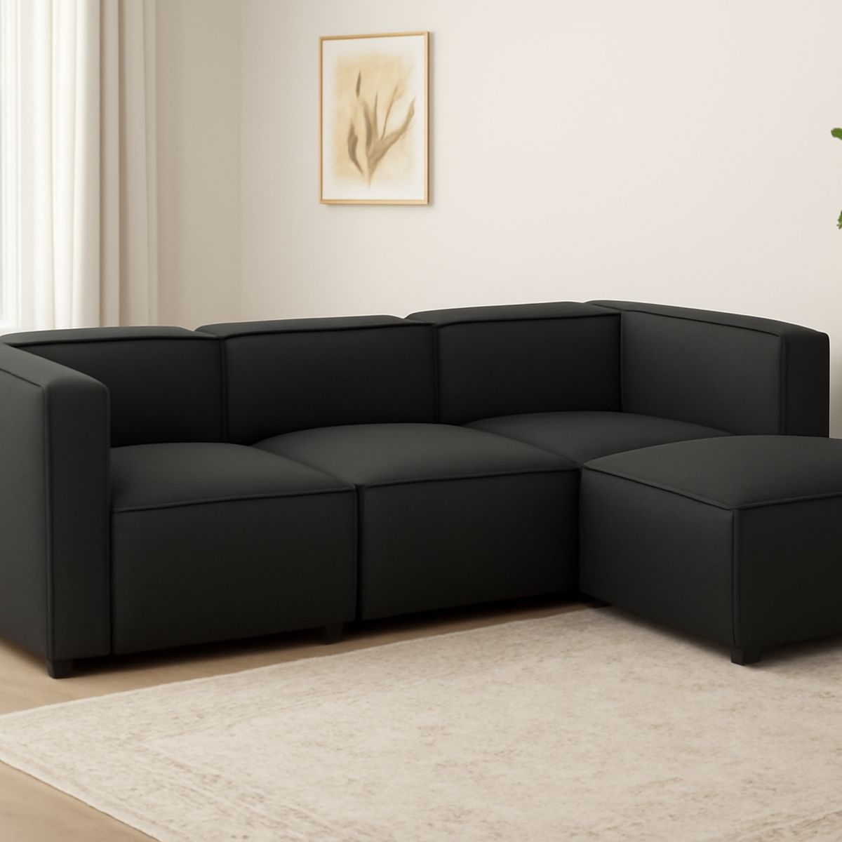 GENERICO - Sofá Vitoriano Clásico - Negro + Banqueta de Regalo