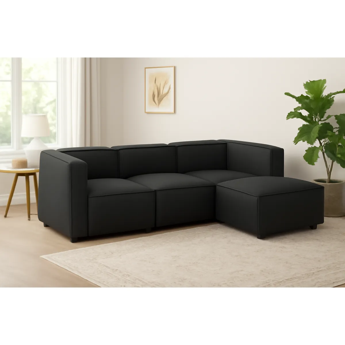 GENERICO - Sofá Vitoriano Clásico - Negro + Banqueta de Regalo