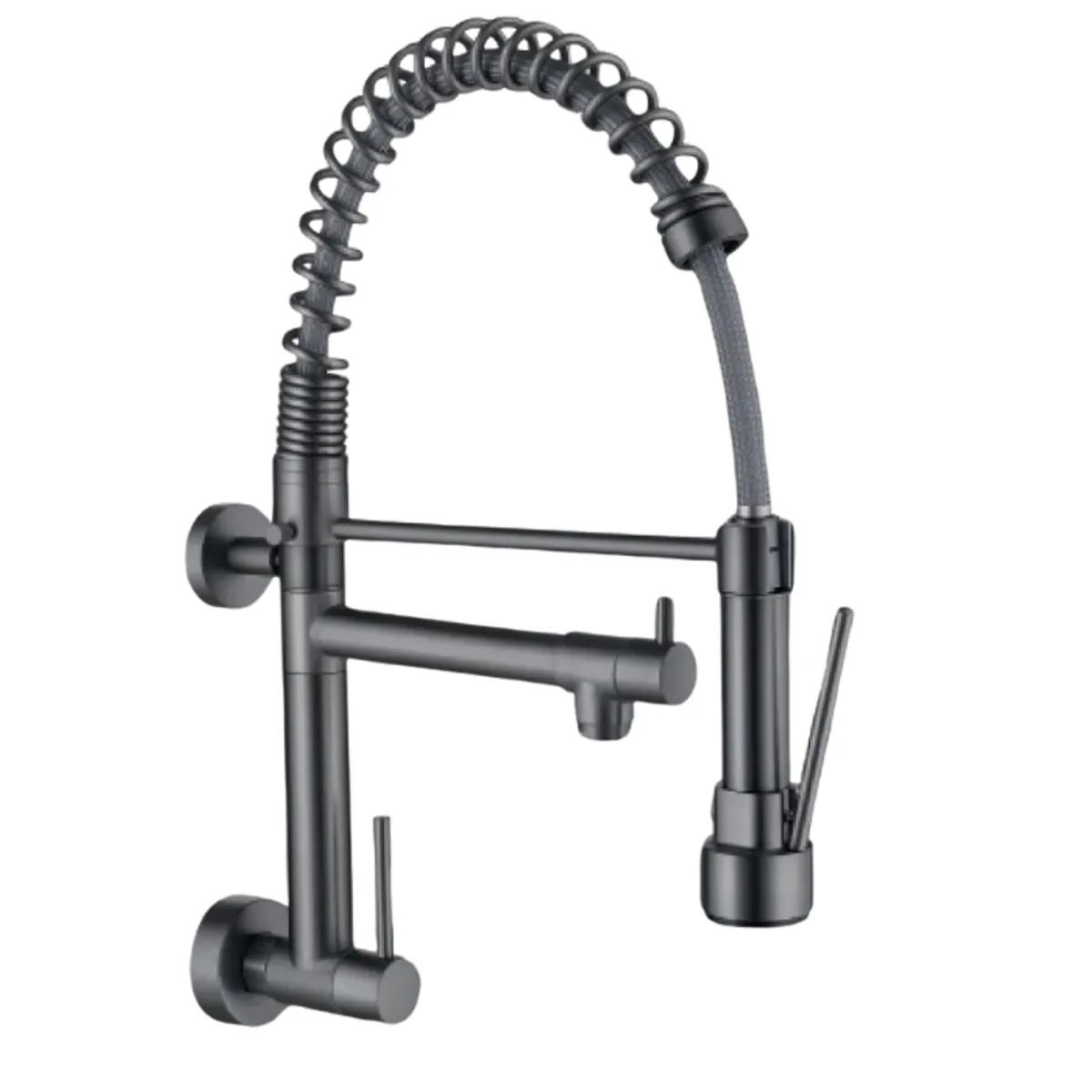 FRATELLI - GRIFERÍA DE COCINA RESORTE  DOBLE PICO A LA PARED GRIS