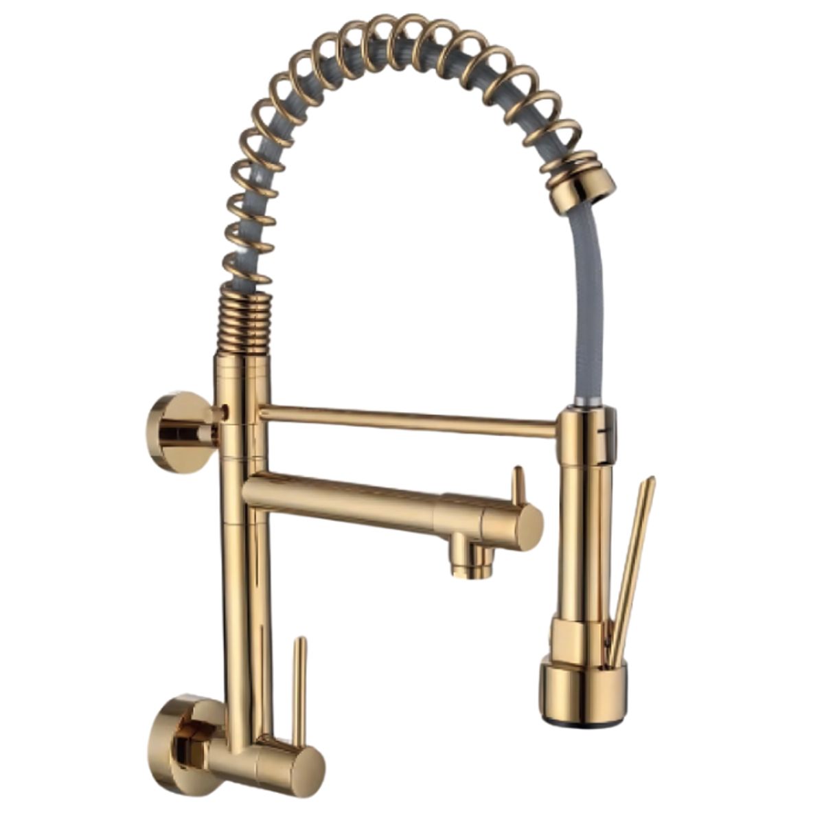 FRATELLI - GRIFERÍA DE COCINA RESORTE  DOBLE PICO A LA PARED DORADO