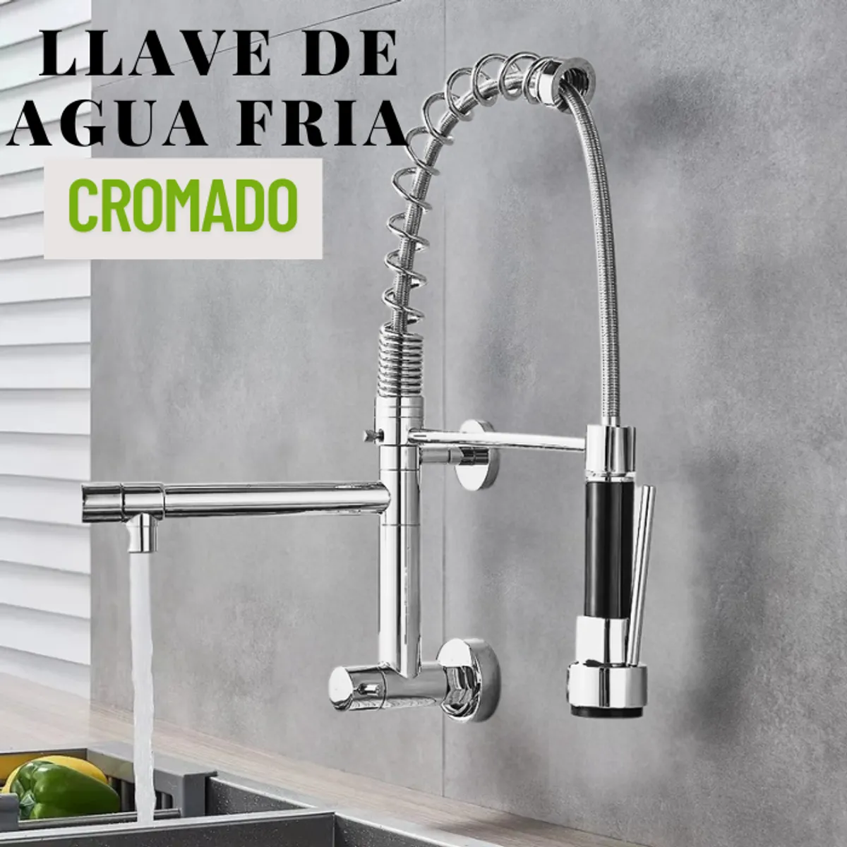 FRATELLI - GRIFERÍA DE COCINA RESORTE  DOBLE PICO A LA PARED CROMADO