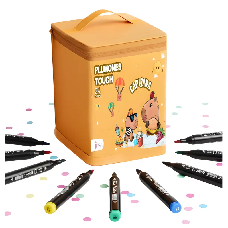 GENERICO - Set de 24 Plumones Marcadores Doble Punta Capibara + Estuche