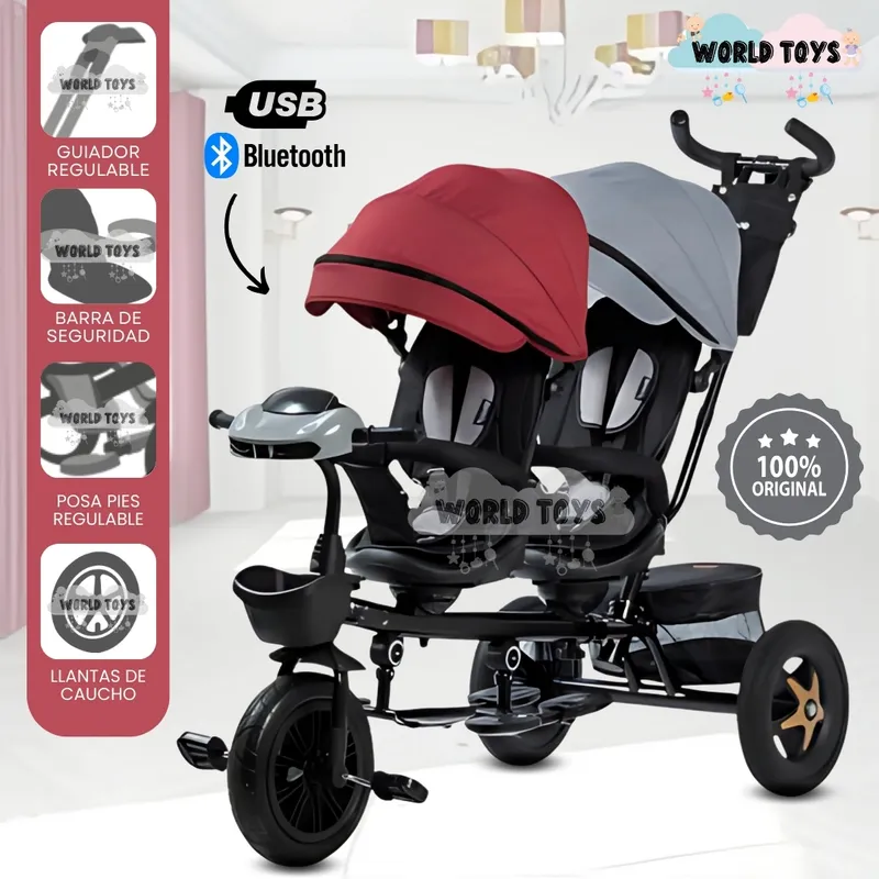 BABY - Triciclo Guiador Gemelar «TWIN RACE» Edición Limitada RedGray