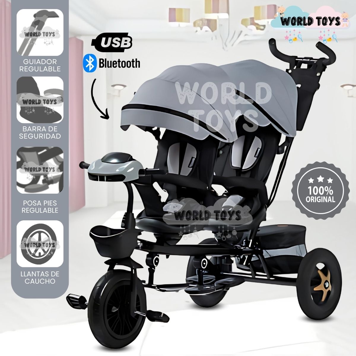 BABY - Triciclo Guiador Gemelar «TWIN RACE» Edición Limitada Gray