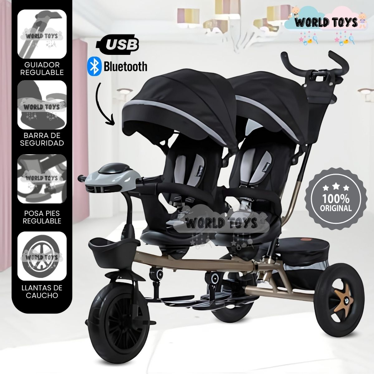 BABY - Triciclo Guiador Gemelar «TWIN RACE» Edición Limitada Black