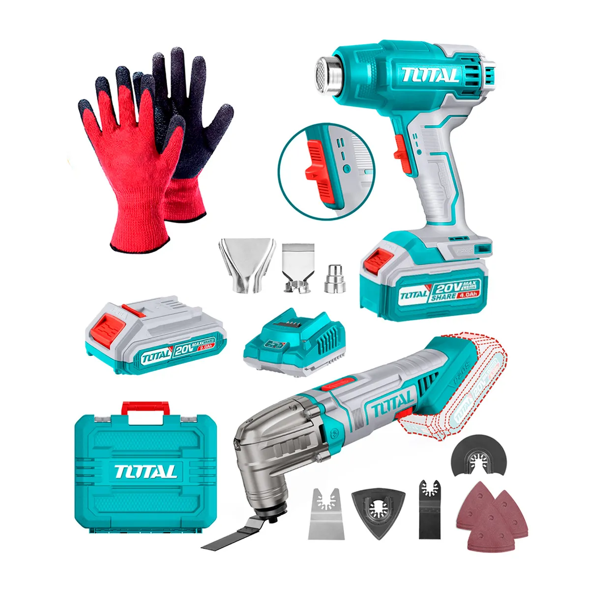 TOTAL TOOLS - PISTOLA CALOR INALÁMBRICA 20V HERRAMIENTA MULTIFUNCIÓN TOTAL