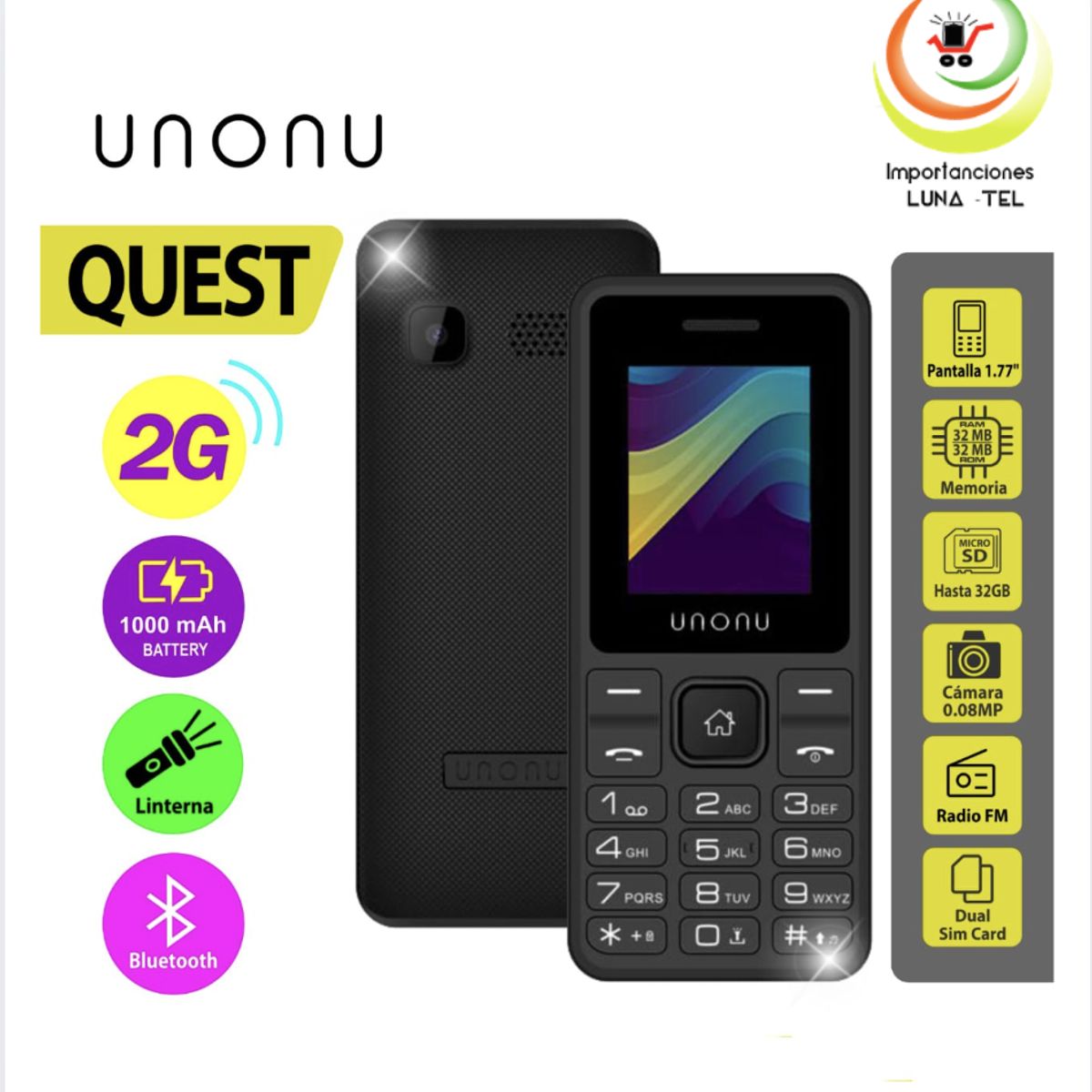 UNONU - CELULAR BASICO UNONU QUEST  2G PANTALLA  1.77"