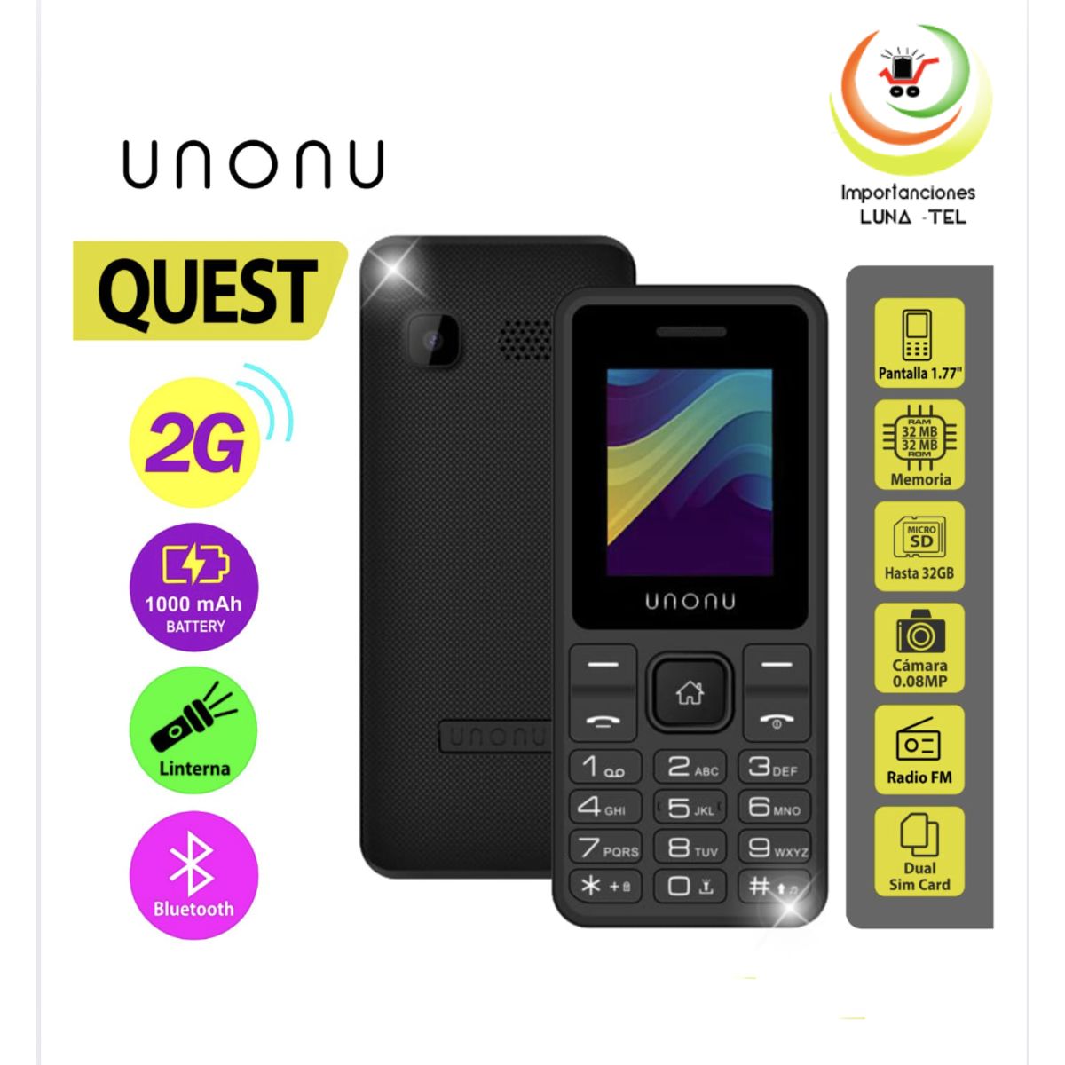 UNONU - CELULAR BASICO UNONU QUEST  2G PANTALLA  1.77"