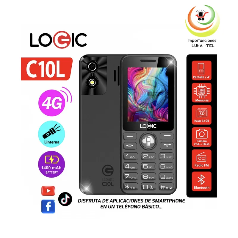 LOGIC - CELULAR BASICO  LOGIC C10L  4G PANTALLA 2.4" Que Te Conecta a Tus Redes Sociales Favoritas