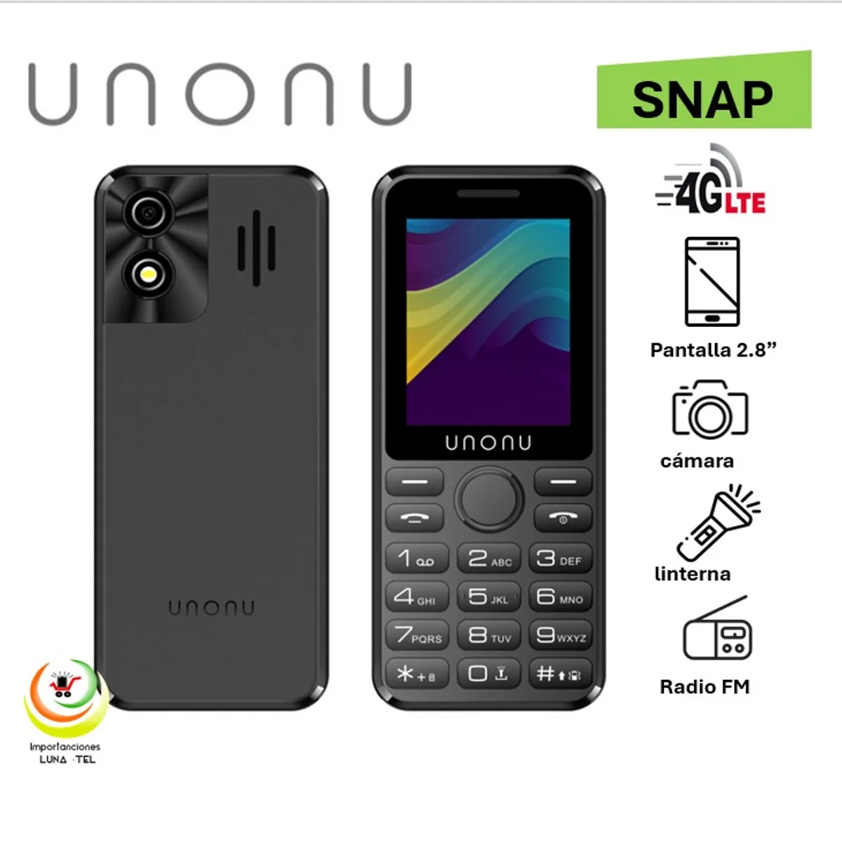 UNONU - CELULAR BASICO  UNONU SNAP BAR PHONE  4G PANTALLA 2.4"