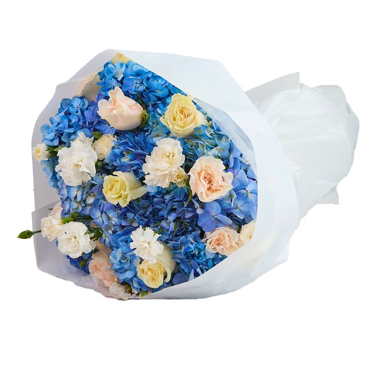 GENERICO - Ramo de hortensias celestes rosas y clavel blanco