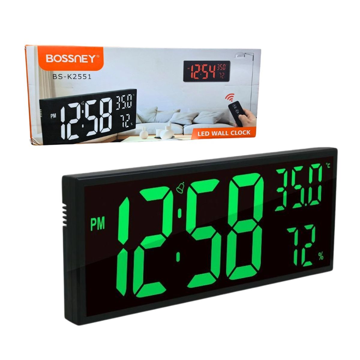 GENERICO - Reloj Rectangular Digital LED con Control Verde