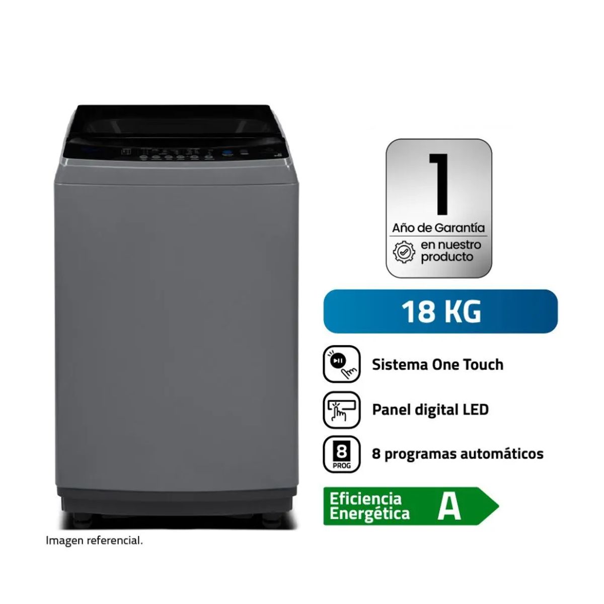 INDURAMA - Lavadora Automática Superior 18Kg Gris Oscuro Indurama LRI-18DGR