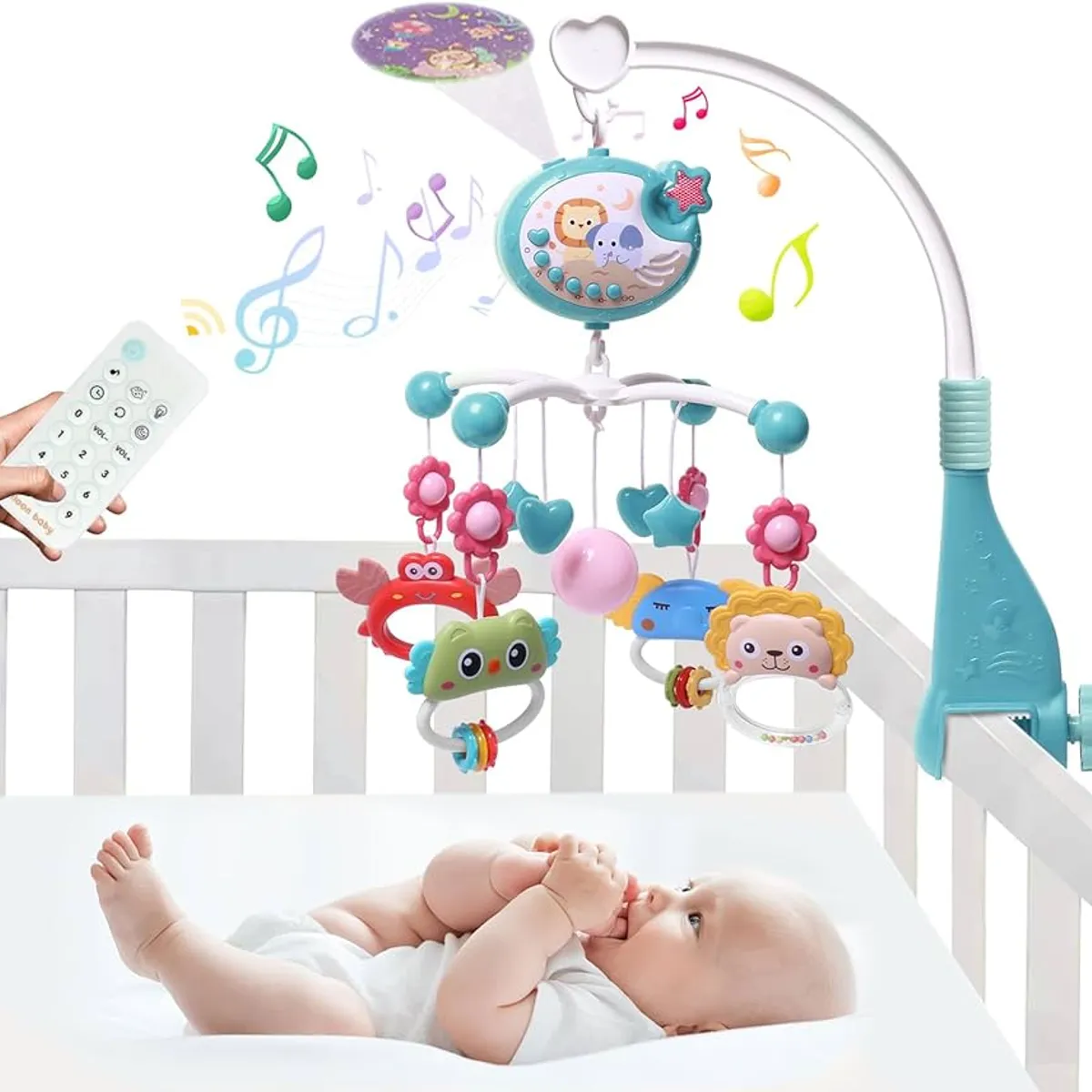 BIBI - Móvil Cuna Giratorio Musical con Proyector y Control Azul