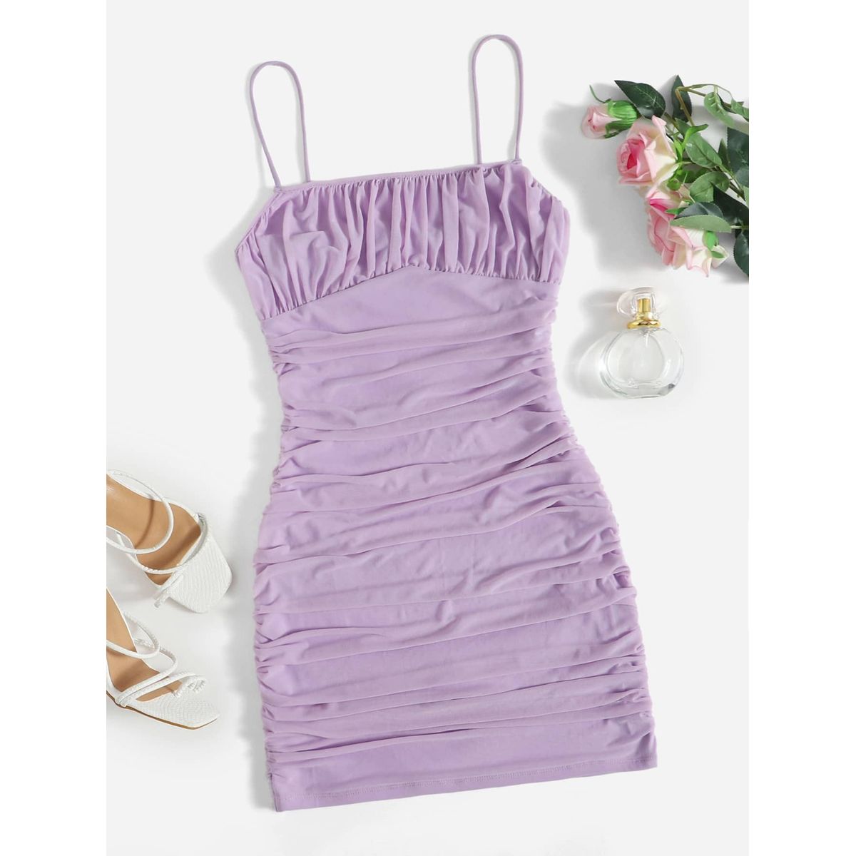 GENERICO - VESTIDO LILA LOLITAS DE MALLA FRUNCIDA DELGADA