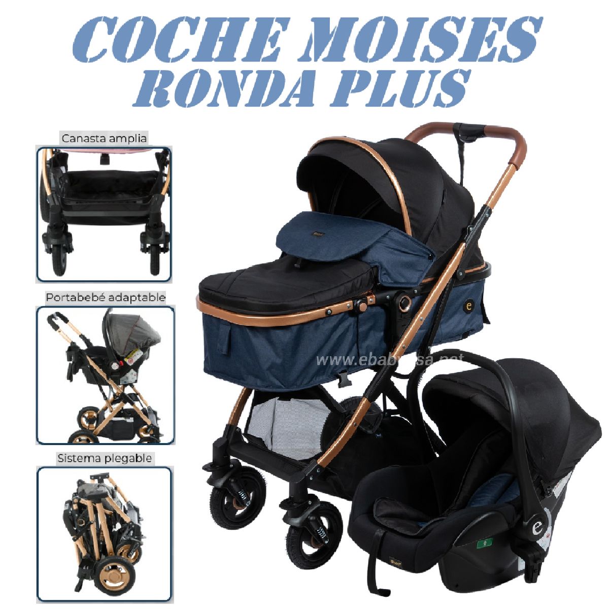 EBABY - Coche Moises Con Portabebe Ronda Plus -Azul