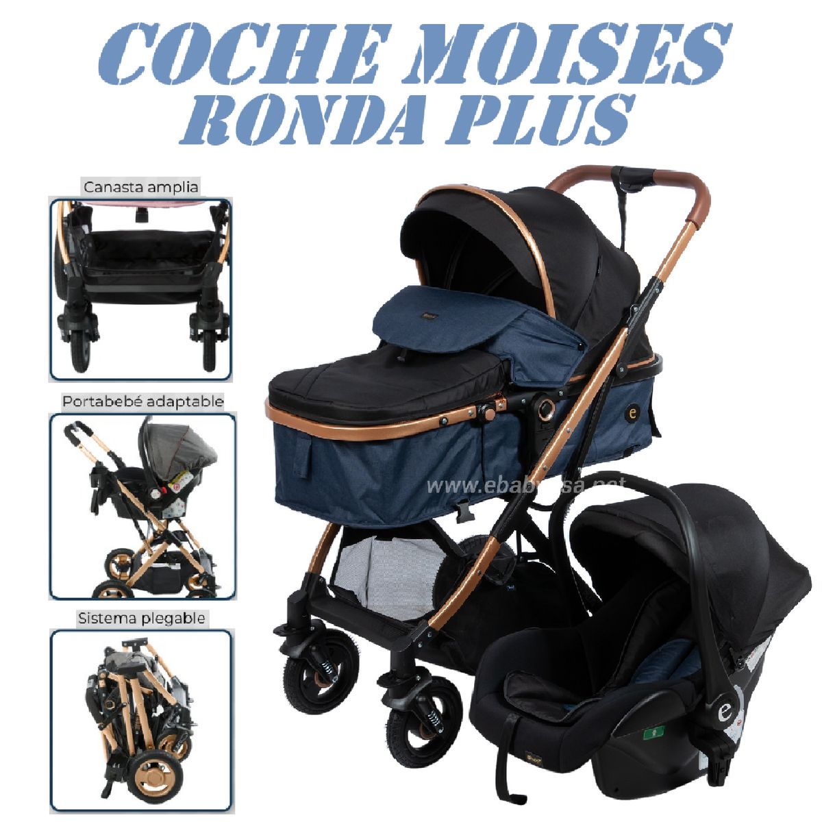EBABY - Coche Moises Con Portabebe Ronda Plus -Azul