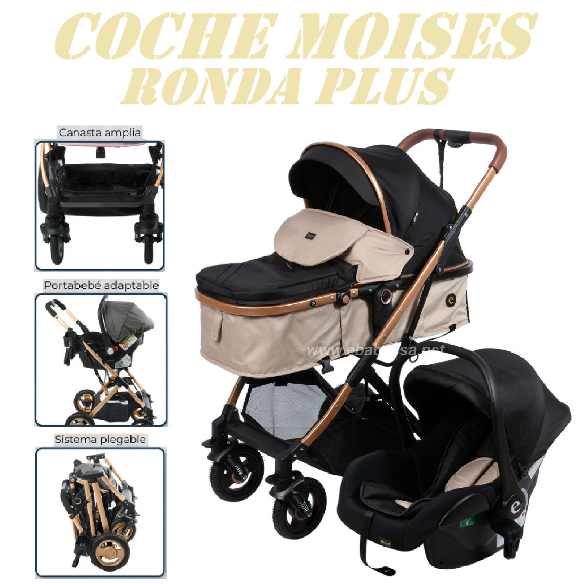 EBABY - Coche Moises Con Portabebe Ronda Plus -Beige