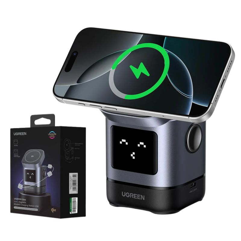 UGREEN - Cargador Inalámbrico Soporte 2 En 1 Ajustable Carga Rapida 15w