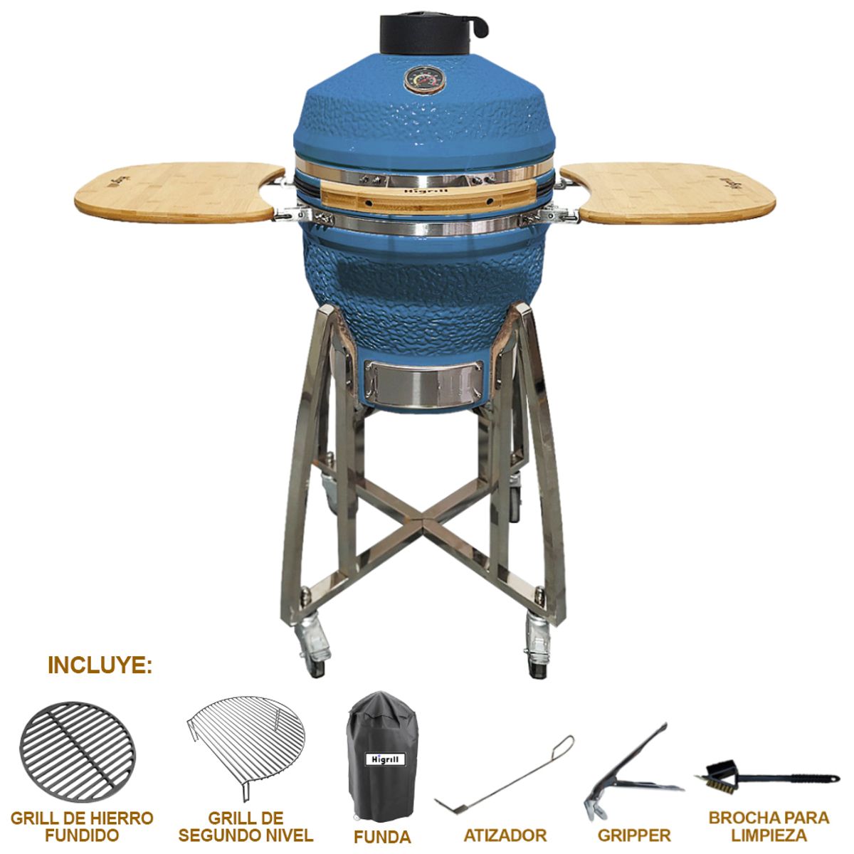 HIGRILL - Kamado 18 Pulgadas con Parrilla de Fierro Fundido y Grill Inox