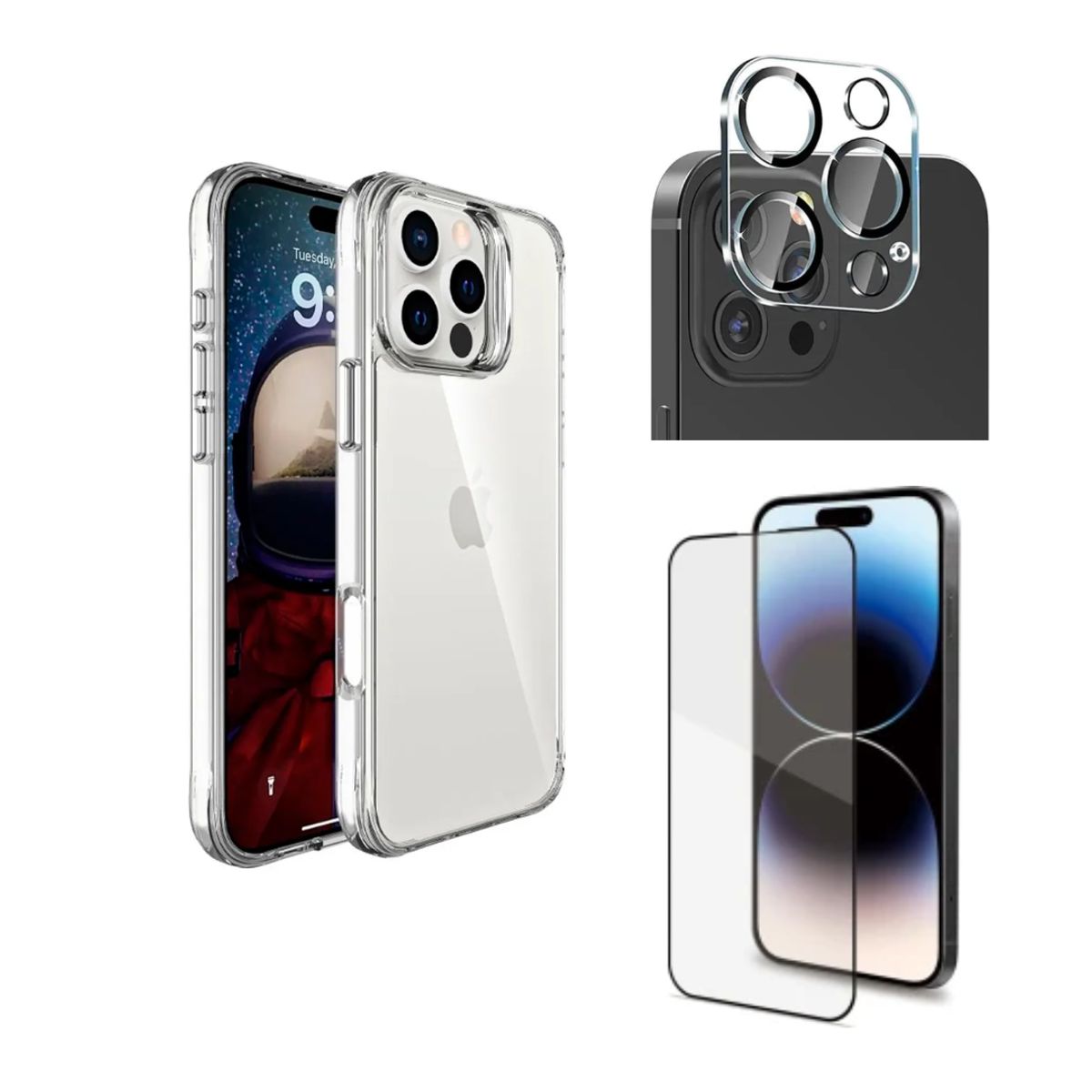 CASE - CASE TRANSPARENTE + MICA DE PANTALLA + MICA DE CÁMARA PARA 16 PRO