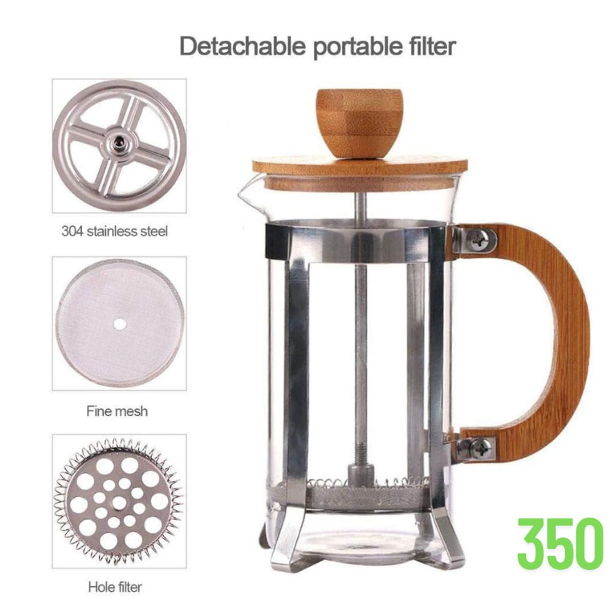 GENERICO - Cafetera prensa bambú 350 ml