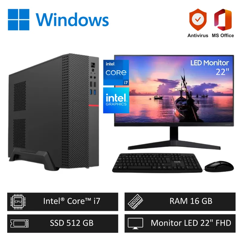INTEL - Computadora PC Intel Core i7 3,80 GHz 16GB RAM - SSD 512GB + Monitor 22" FHD
